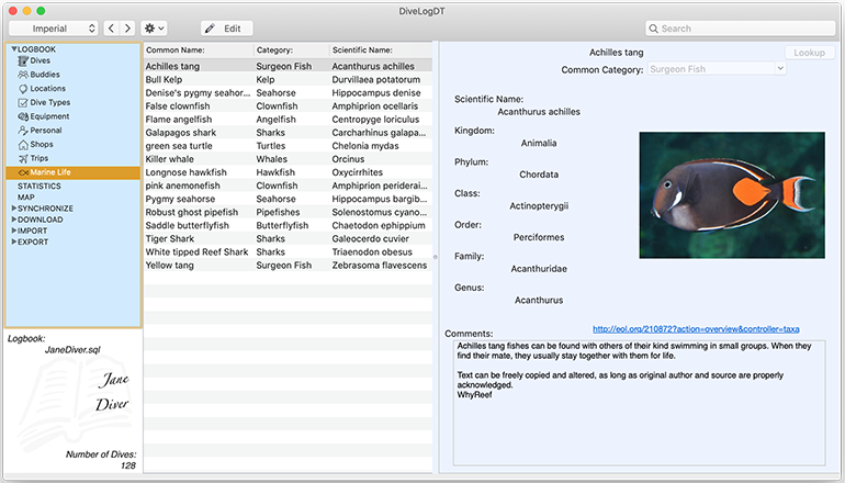 Enter Marine Life into your logbook and Lookup specifics in the "Encyclopedia of Life" website.