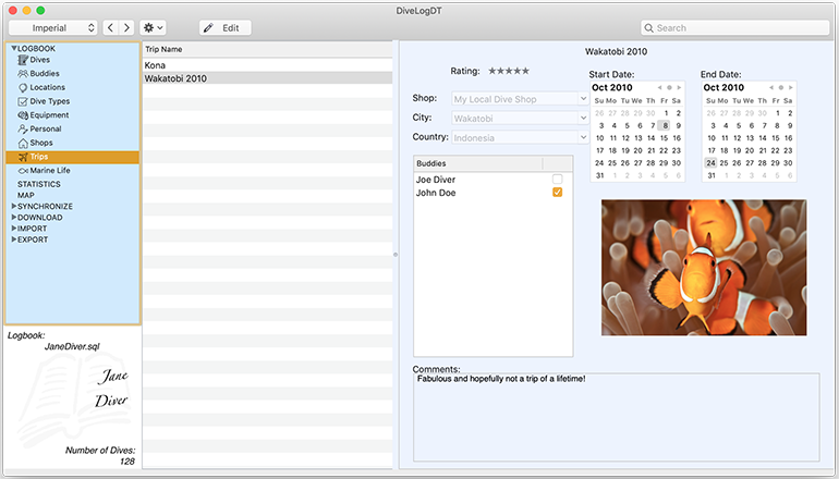 Organize a selection of your dives into a Trip