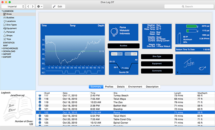 Dive Log Manager / DiveLogDT scuba diving logbook for MacOS